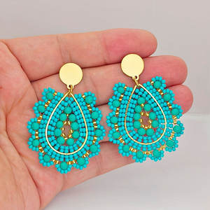 Pendientes bohemios hechos a mano de acero inoxidable con cuentas de moda chapados en oro en forma de gota de agua, suministro a granel, precio de fábrica para mujer - Product Image 1