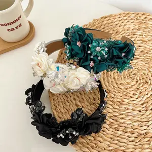 CLARMER Europe and America senior texture wide flower women hair accessory handmade custom diamond Baroque headband