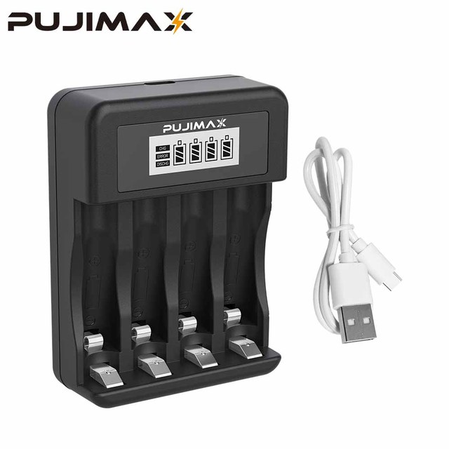 PUJIMAX Factory Wholesale USB C Chargeable Smart Battery Charger Aa Aaa Lithium Battery Charger with LCD Charging Display