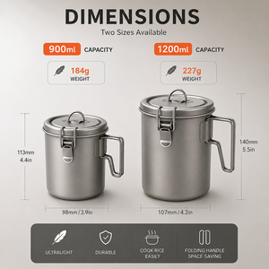 Casserole de cuisson en titane personnalisable pour camping, cuisson à la vapeur, ébullition d'eau, équipement de cuisine extérieur pour randonnée avec couvercle verrouillable - Product Image 3
