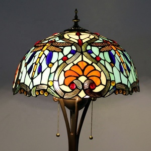 LongHuiJing Antique Blue Tiffany Floor <b>Lamp</b> 16-Inch Stained <b>Glass</b> Lampshade Elegant Standing Light for Bedroom & Restaurant - Product Image 2