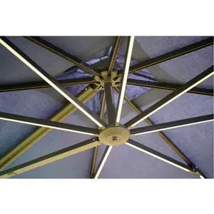 Parapluie en porte-à-faux Commercial à rayures LED, parapluie d'extérieur