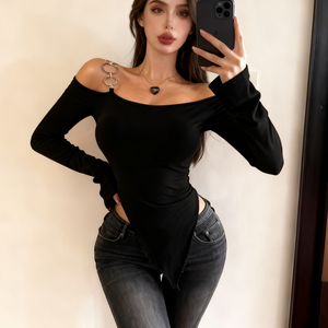 T-shirt da Donna Stile Hot Girl, <span class=keywords><strong>Top</strong></span> Sexy di Tendenza per Donne, Maglietta Versatile a Maniche Lunghe - Product Image 3