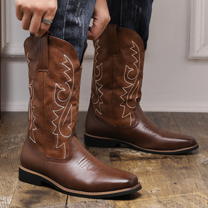 Botas Vaqueras de Cuero PU para Hombre, Zapatos de Otoño Invierno, Moda Retro Bordada Estilo Occidental, Talla Grande US16 - Product Image 3