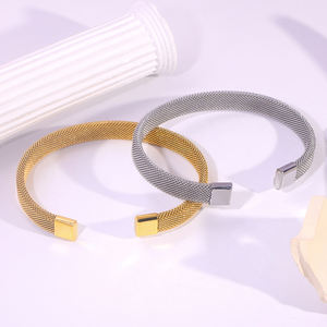 Bracelets en acier inoxydable tissés géométriques décontractés/sportifs flexibles empilables pour femmes Cadeau - Product Image 2