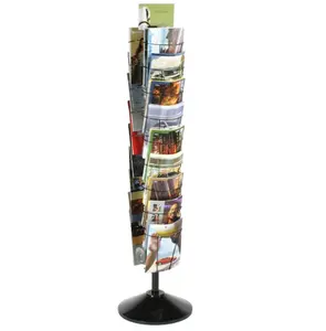 A file Rotante Rivista Catalogo Holder A4 Brochure Rack Stand Filo Rivista Supporto Del Basamento con il Segno Clip Nero Spinning Cremagliera