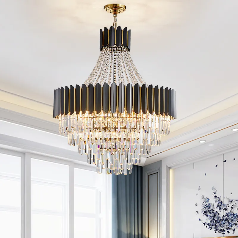 LED Modern Crystal Clear Designer Black Chandelier Pendant Light Lustre Suspension Luminaire Cristal Lamp For Living Room Hotel
