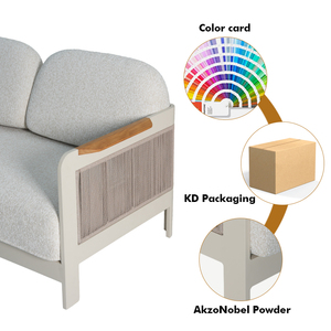 Set <span class=keywords><strong>Divano</strong></span> da Giardino Moderno e Resistente con Design a Leone, Telaio in Alluminio, Corda Intrecciata Beige, Braccioli in Teak, Resistente alle Intemperie, Arredamento da <span class=keywords><strong>Esterno</strong></span> - Product Image 6