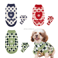 Pull en tricot à carreaux mignon pour animaux de compagnie, gilet respirant et chaud pour chien et chat, vêtement d'hiver doux et confortable pour animaux avec écharpe