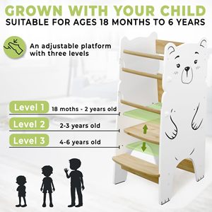 Tour d'apprentissage multifonctionnelle <span class=keywords><strong>4</strong></span> en 1 pour les tout-petits, tour d'apprentissage en bois pour les aides de cuisine Conception de sécurité réglable - Product Image 5