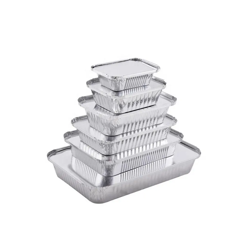 New design custom silver aluminum foil fast food box rectangular disposable baking foil aluminum container