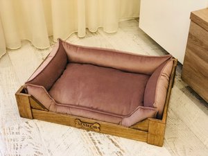 Cama de perro de madera elevada moderna personalizable de mediados de siglo con cuencos de vidrio y plástico, Marco y muebles de cama elevada para gatos - Product Image 2