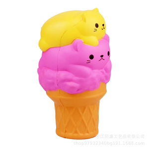 PU Cat Stack Ice Cream <b>Squishy</b> Toy 2-4 Years Unisex Fidget Toy Decor - Product Image 3
