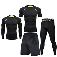 Ensemble de vêtements de sport pour homme 4 en 1, haut de sport respirant à haute élasticité, collants, shorts de sport, vêtements de fitness pour la salle de sport