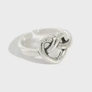 Sterling Silver 925 Jewelry Vintage Normcore Antique Finish Twisted Heart Rings