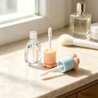 Emballage de tube à gloss cosmétique vide en forme de fleur, 4 ml, tube à gloss vide avec pinceau court