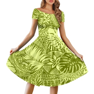 Robe élégante coupe évasée bleu ciel Hawaii Samoan classique <span class=keywords><strong>tatouage</strong></span> Tribal fleurs polynésiennes tissu impression robe de fille - Product Image 5