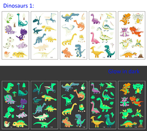 Tatuajes Temporales para Niños con Purpurina, Diseño de Caballo, Sirena, Dinosaurio, Brillan en la Oscuridad, Resistentes al Agua - Product Image 1