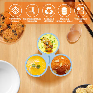 Moule à œufs vapeur 3 compartiments, moule de cuisson pour friteuse à air, moule à cupcakes réutilisable antiadhésif, moule à muffins en silicone DIY, micro-ondes - Product Image 5
