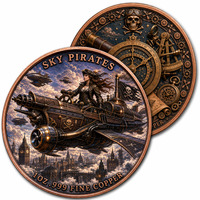 Série Sky Pirates Dirigeable à vapeur Navigateur féminine Pièce d'art double face 1 oz .999 Cuivre pur Pièce commémorative Artisanat métallique