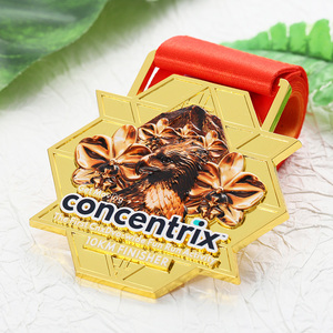 เหรียญรางวัลแบบกำหนดเองใหม่ ดีไซน์ 3 มิติ รูปนกอินทรี ภูเขา และกล้วยไม้ ชุบทอง รูปทรงหกเหลี่ยม 10 กม. สำหรับนักวิ่งในงานวิ่งเพื่อความสนุกสนาน - Product Image 4