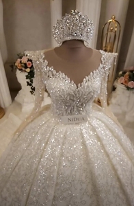 S2282L 2026 moda gran oferta pesado cuello redondo diamante brillante romántico elegante tutú falda estilo palaciego vestido <span class=keywords><strong>de</strong></span> <span class=keywords><strong>novia</strong></span> <span class=keywords><strong>de</strong></span> gama <span class=keywords><strong>alta</strong></span> - Product Image 2