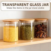Pot de conservation alimentaire en verre transparent avec couvercle en bambou et bouchon, écologique et durable, pour bonbons, café, thé, grains