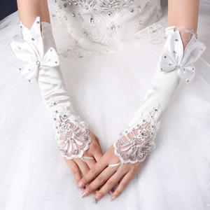 Gants de mariée perlés de <span class=keywords><strong>mariage</strong></span>, gants en satin sans doigts coude nœud papillon mitaines pour fête - Product Image 1
