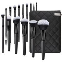 Ensemble de pinceaux de maquillage noirs haut de gamme 15 pièces outils de beauté plats multifonctionnels pour le visage, les lèvres, le fard à paupières et le blush