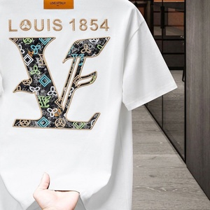Camiseta de manga corta holgada con estampado personalizado, informal y a la moda, 100% algodón, estilo L V, para hombre. - Product Image 6