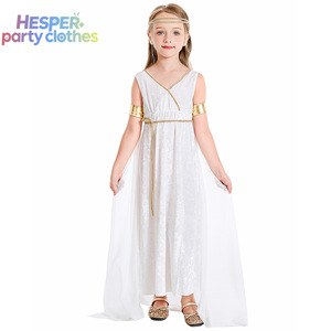 Soldes d'Halloween HESPER : Costume de Fille, Costume de Déesse Grecque, Déguisement d'Athéna pour Enfants, Longue Robe Blanche - Product Image 1