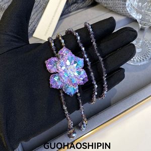 Floral Crystal Sweater Chain Rich Purple Flower Pendant Party Jewelry for Women - Product Image 3
