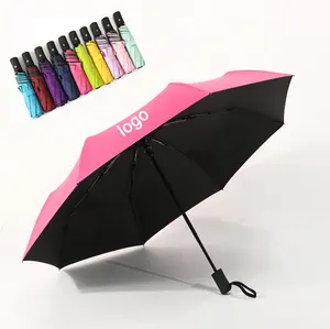 Promocional Completo Automático aberto perto 3 Folding Poliéster Pongee Viagem windproof guarda-chuva Com Logotipo Imprimir guarda-chuvas coloridos