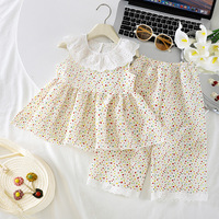Ensemble deux pièces pour filles, camisole à imprimé floral et pantalon capri, style coréen mignon, vêtements pour bébés, tout-petits et enfants, vente en gros