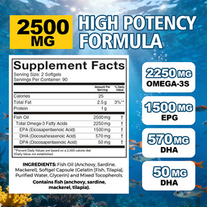 Complément Alimentaire Huile de Poisson Oméga-3 2500mg 180 Gélules Molles 1500mg EPA 570mg DHA Complément Alimentaire Naturel - Product Image 2