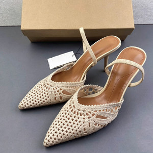 Eleganti Sandali Donna con Tacco Alto in Maglia a Rete, Punta Affusolata, Slingback, Scalloped, Scavati, con Tacco a Spillo, Scarpe Estive da Festa - Product Image 5