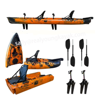 Kayak modulaire en plastique pour la pêche en mer, 9,5 pieds, 1 personne, siège unique, deux pièces, avec moteur de 35 lb