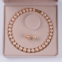 Collier et boucles d'oreilles en perles d'eau douce Edison roses de 12-13 mm avec argent 925 plaqué or