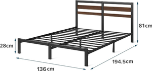 Cama <span class=keywords><strong>de</strong></span> Metal Negro y Marrón con Cabecero Altura 80 cm Base <span class=keywords><strong>de</strong></span> <span class=keywords><strong>Somier</strong></span> Fácil Montaje No Se Necesita Muelle <span class=keywords><strong>de</strong></span> Caja 135X190 cm - Product Image 3