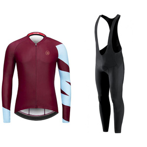 Ensemble de cyclisme pour hommes, maillot à manches longues avec pantalon à bretelles, Spandex, Polyester, évacuation de la transpiration, respirant, séchage rapide, pour adultes, printemps automne - Product Image 1