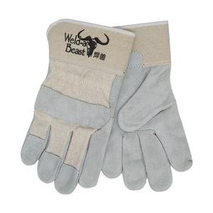Gants de soudage ignifuges en cuir de vachette à double épaisseur, pleine paume, courts et résistants à l'usure, avec propriétés isolantes thermiques - Product Image 1