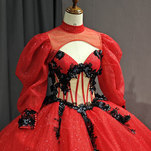 5735 <b>Glitter</b> <b>Red</b> Sweetheart Bonding Gothic Quinceanera Dress With Vest - Product Image 4