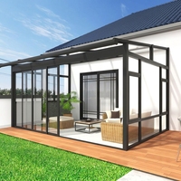 Véranda en aluminium à toit anti-UV et à économie d'énergie, grande paroi vitrée coulissante, résistante aux intempéries, pour maison à terrasse duplex