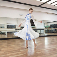 Robe de danse de salon pour femmes, en soie perlée, à fleurs, pour spectacle sur scène, vêtements de danse personnalisés, M-22113