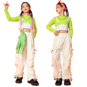 Set da ballo Jazz da ragazza abbigliamento Crop Top <span class=keywords><strong>a</strong></span> <span class=keywords><strong>vita</strong></span> <span class=keywords><strong>alta</strong></span> per spettacolo di pantaloni da lavoro Hip-hop per bambini - Product Image 2