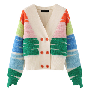 ODM Fashion Styles <span class=keywords><strong>Cardigan</strong></span> Suéter de punto de color para <span class=keywords><strong>mujer</strong></span> Suéter de manga larga Suéter peludo - Product Image 3