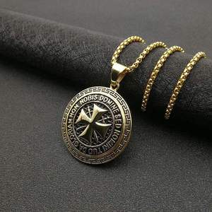 Collar con Colgante de los Caballeros Templarios Cruzados, Estilo Hip Hop Punk, Regalo Budista, Resistente al Agua, Sin Deslustre, Chapado en Oro de 18K, Acero Inoxidable para Hombre - Product Image 6