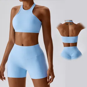 Hot selling Soft ribbed trendy 3 pcs active wear set women workout clothes active wear sport set gym fitness wear