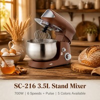 Batteur sur socle Sohef 700W 3,5L, 5 couleurs (rouge, noir, blanc, menthe, marron), machine de cuisine et de pâtisserie, 6 vitesses, contrôle pulsé, bol en acier inoxydable