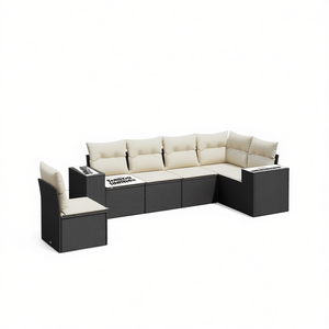 Ensemble de canapés de jardin noir et crème, meubles en rotin d'extérieur avec coussins en mousse haute densité, design contemporain imperméable - Product Image 1